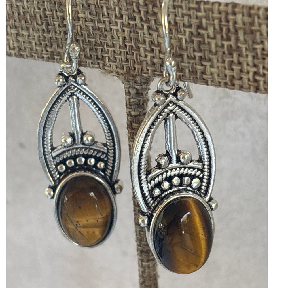 925 Sterling Tiger Eye  Dangle Earrings